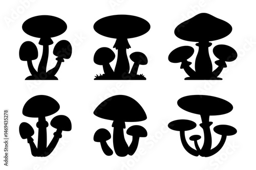 Mushroom silhouette vector set of fungus icons art