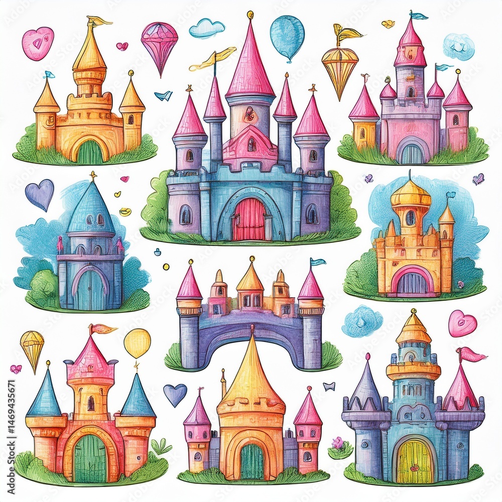 set seamless pattern with castle