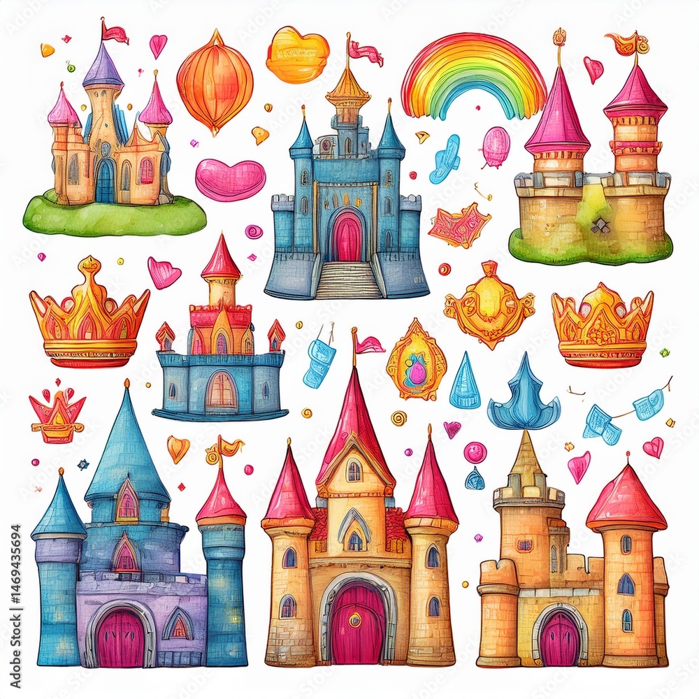 set seamless pattern with castle