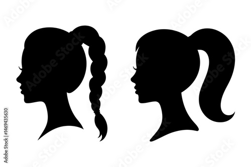 Girl profile silhouette with ponytail and braid