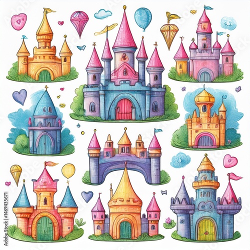 Obraz na płótnie set seamless pattern with castle w salonie