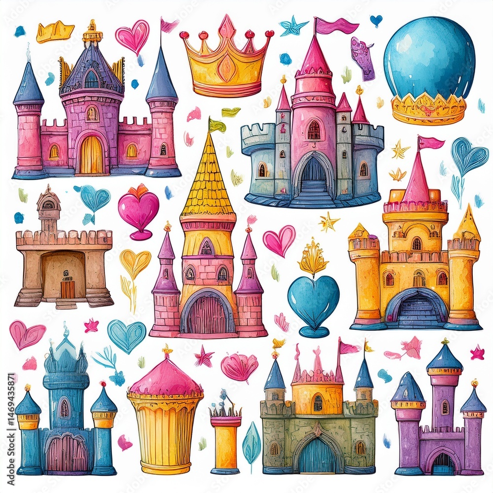 set seamless pattern with castle
