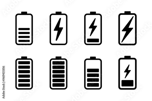 Battery charge level indicator icon set vector