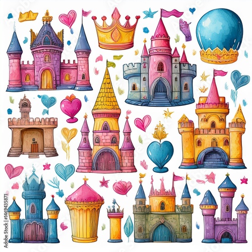 Obraz na płótnie set seamless pattern with castle w salonie