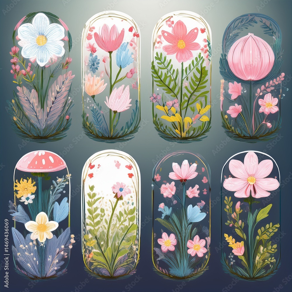 set of spring flowers