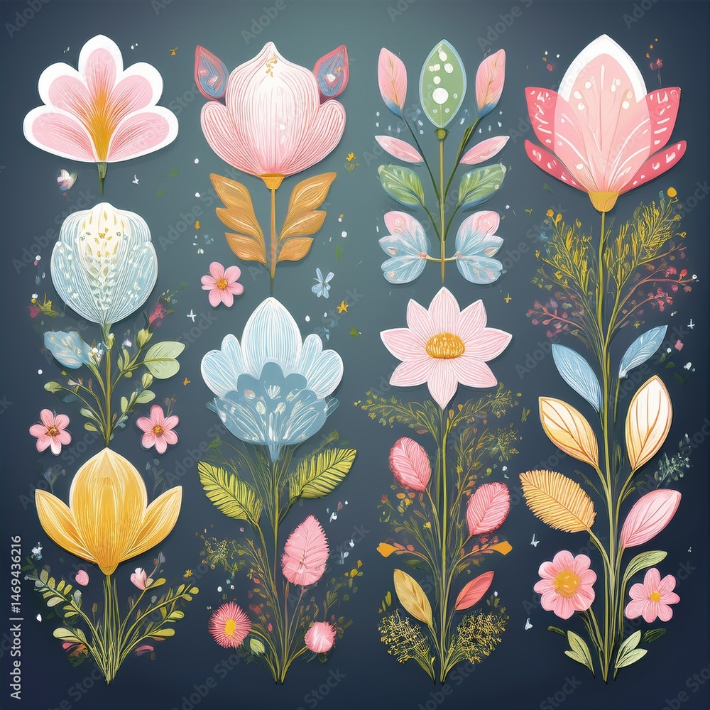 set of spring flowers