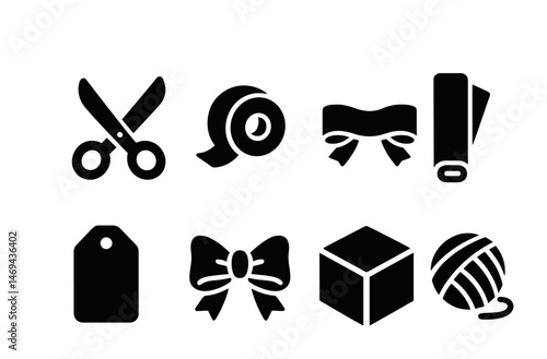 Craft and wrapping essentials icons for gift and decoration design