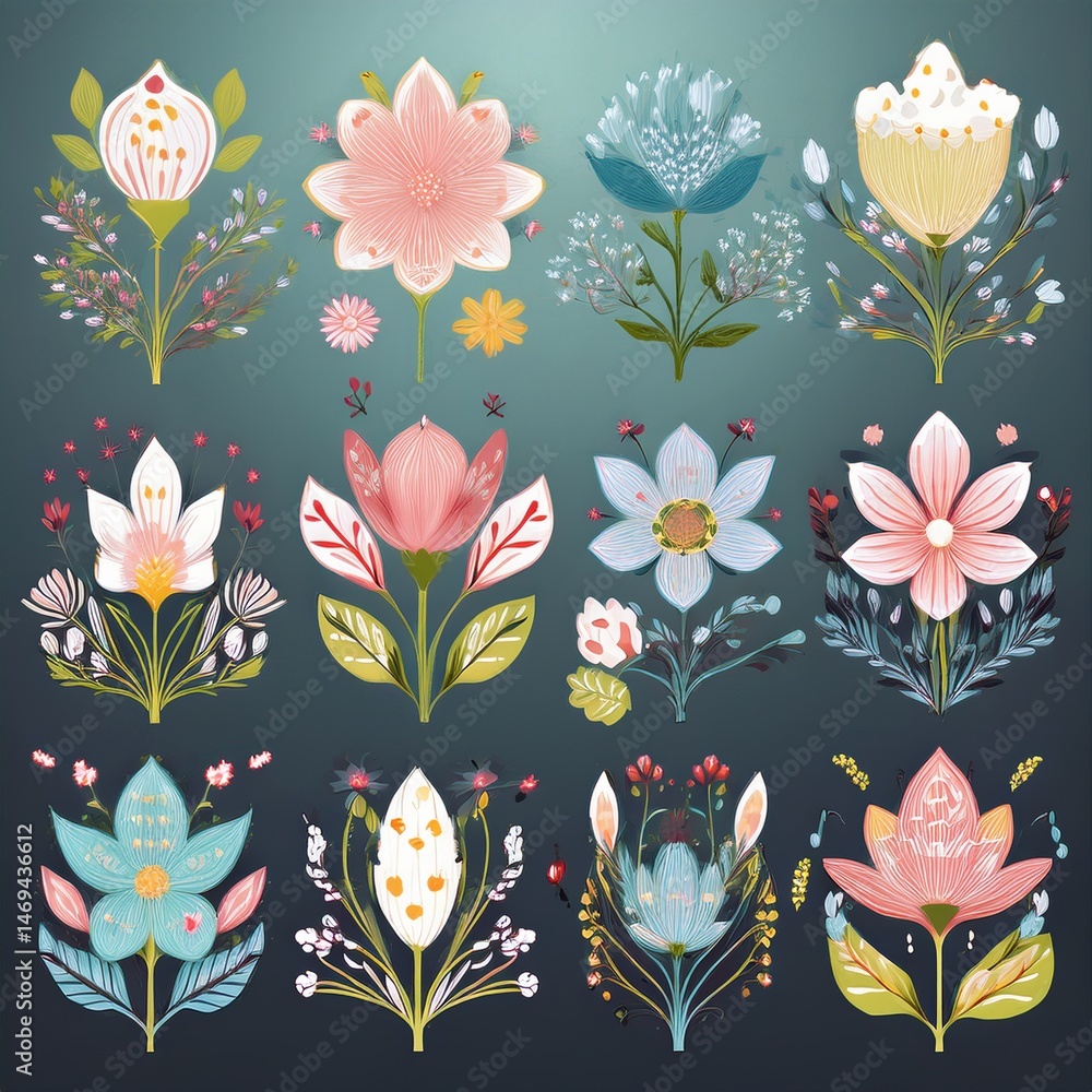 set of spring flowers