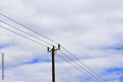 Wallpaper Mural Wooden pole, electricity net with wires. Cloudy day. Torontodigital.ca