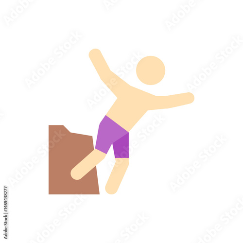 Illustration of a person diving from a rock wearing purple shorts with arms outstretched in the air ready to jump