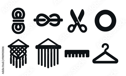 Arts and crafts solid icons set – creative, diy, handcraft symbols