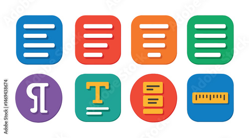 Text formatting flat icons set – solid, filled, typing and document design symbols