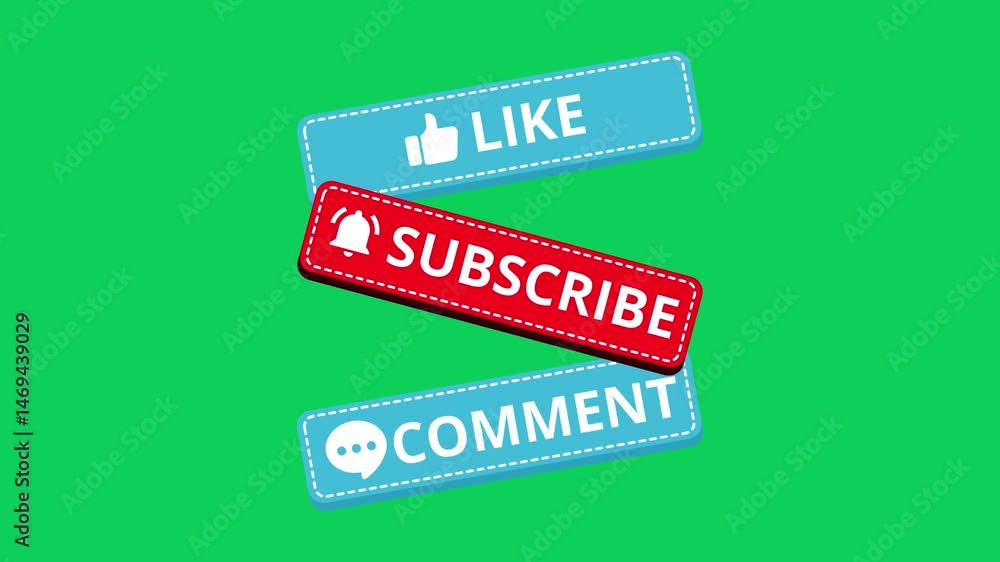 Like comment subscribe in a blue box on a green screen for online content engagement. 4K social Media end video template