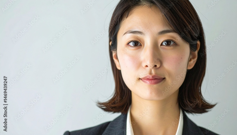 Japanese Businesswoman Headshot on Light Background Japanese Businesswoman Headshot on Light Background