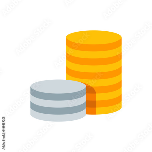 Illustration showing two stacks of coins one is silver and shorter and the other is gold and taller