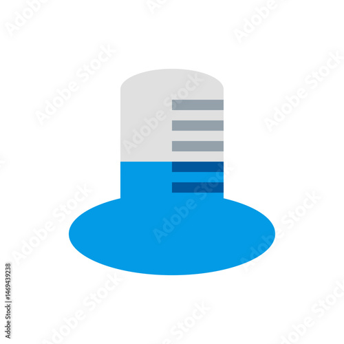 Illustration of a blue and gray thermometer with a round bulb and segmented temperature display showing a low level