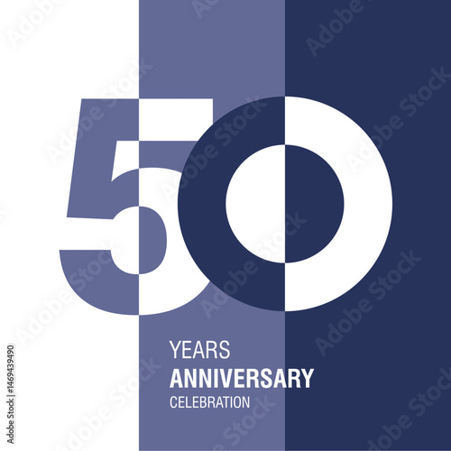 Anniversary logo design. Modern negative space set of numbers. 50 years blue combination colors and white vector illustration