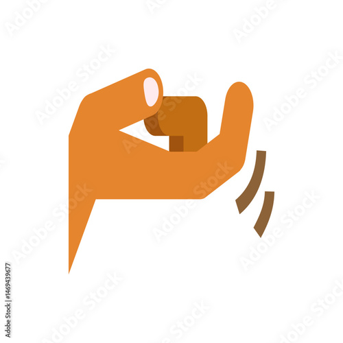 Illustration of a hand holding a brown object with sound waves emanating from it on a white background