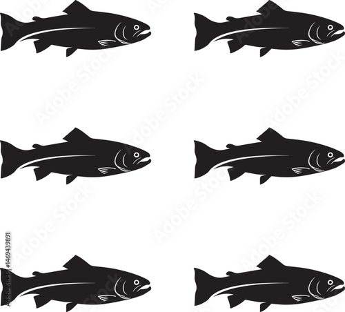 Set of fish silhouettes trout fish premium vector on white background. 