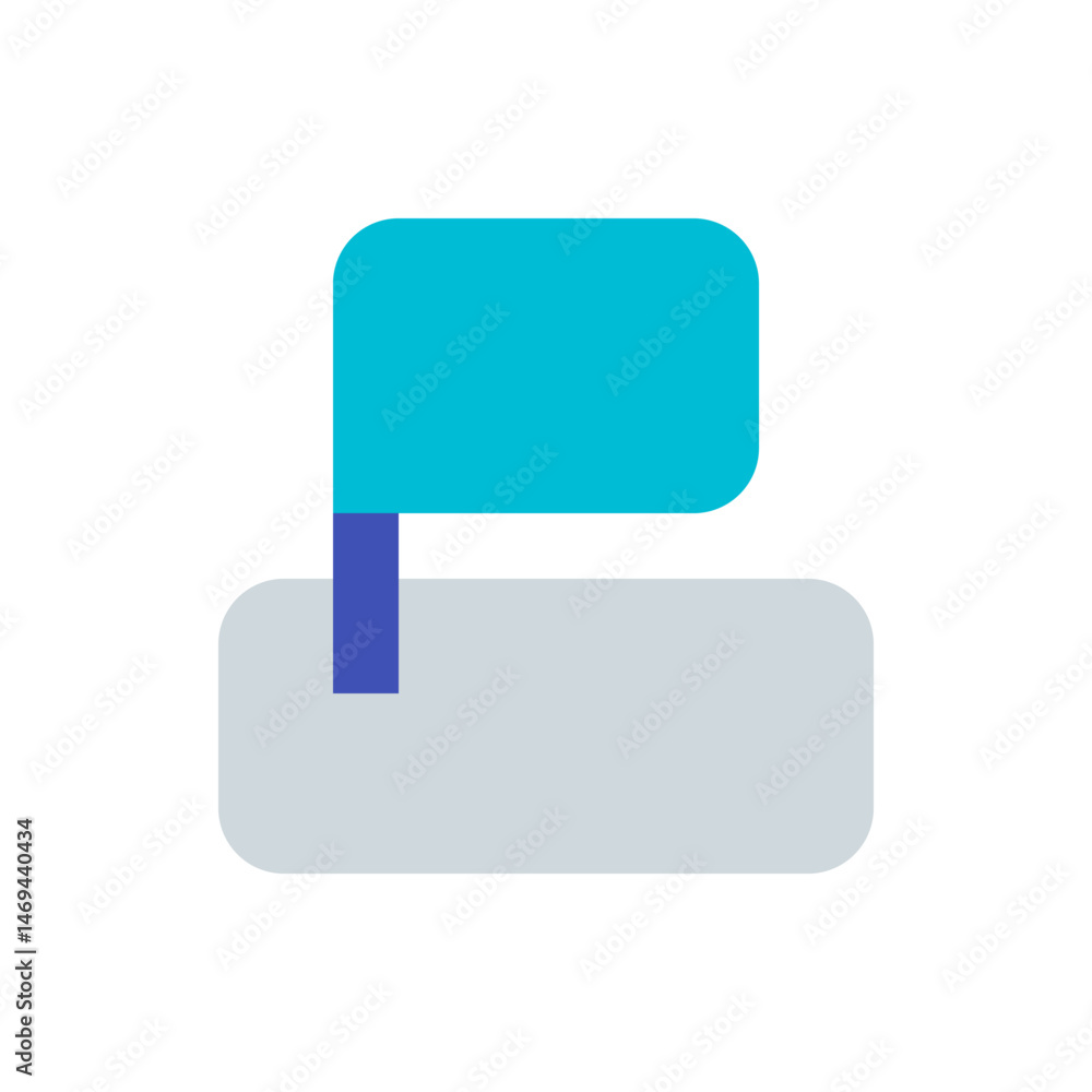 Illustration of a blue flag atop a dark blue pole placed on a rounded gray rectangle shape graphic design Illustration of a blue flag atop a dark blue pole placed on a rounded gray rectangle shape graphic design
