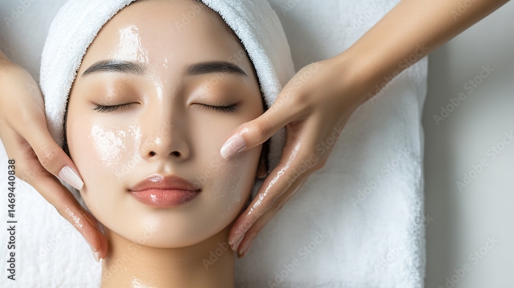 A close-up of a young woman with flawless, glowing skin, soft makeup, and an elegant expression A close-up of a young woman with flawless, glowing skin, soft makeup, and an elegant expression