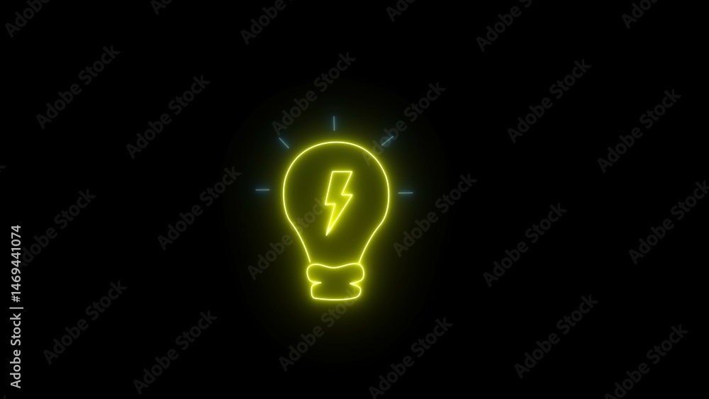 Glowing electric bulb icon image. Light lamp icon with shadow on black background. Glowing electric bulb icon image. Light lamp icon with shadow on black background.