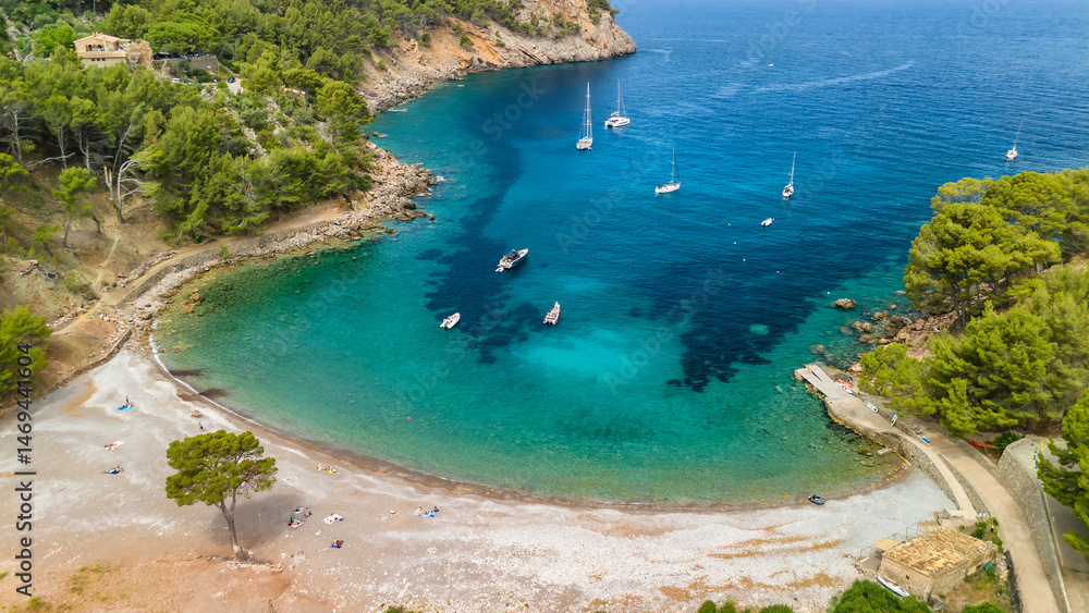 Aerial view of Tuent beach in Mallorca, Balearic Islands, Spain