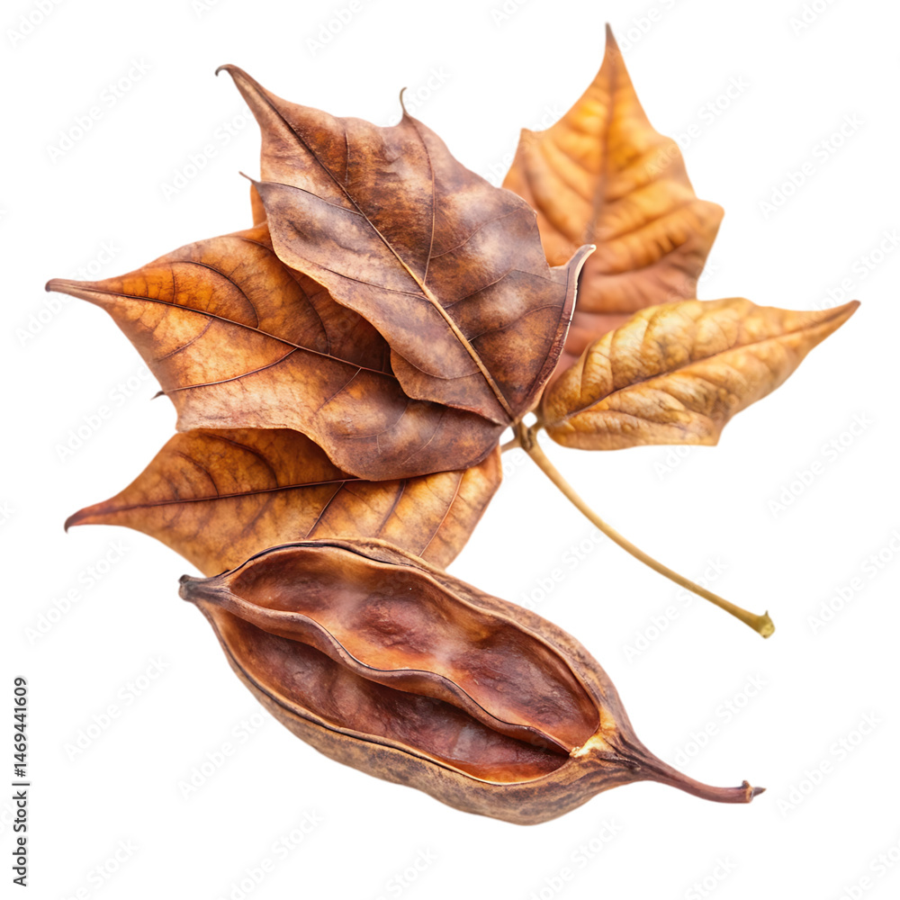 Fototapeta premium Dried Sesbania Grandiflora Pods and Leaves: High-Resolution Image