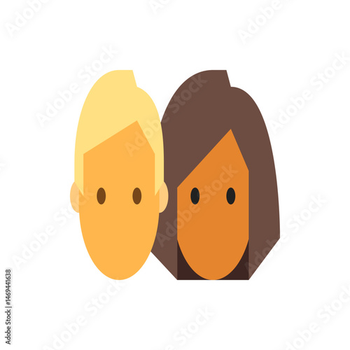 Illustration showing two people with different hair colors and skin tones standing next to each other nicely