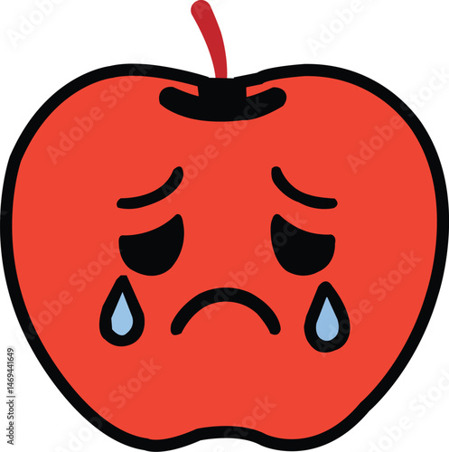 Sad Apple Vector – Emotional Fruit Character Illustration with Frown Face
