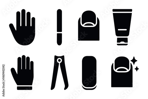 Essential manicure tools and icon set for nail care and beauty design