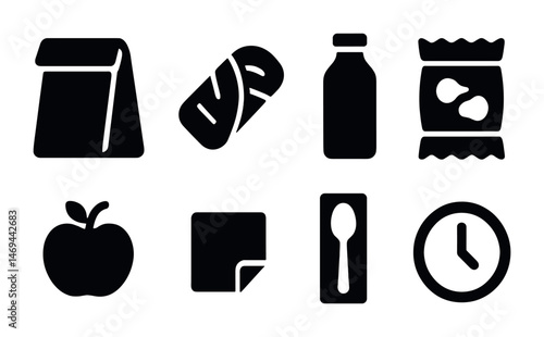 Food and drink solid icons set – filled, snacks and kitchen essentials symbols
