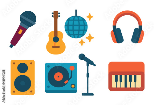Music and entertainment flat icons set – filled, sound, audio design elements