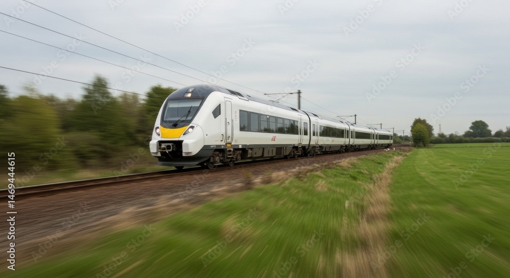 Fototapeta premium Fast moving modern train on railway tracks