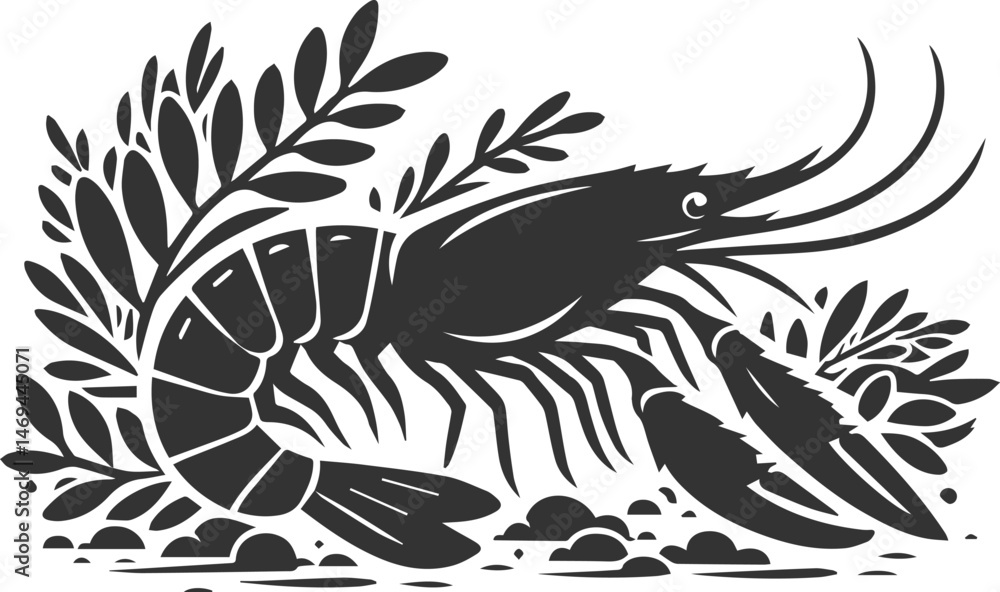 Fototapeta premium Vector silhouette of a shrimp 