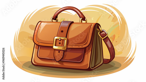 Brown Leather Handbag with Buckle Very beautiful white background