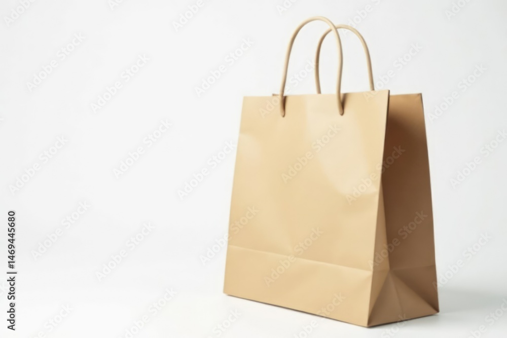 Brown paper shopping bag, isolated white backdrop , shopping bag, close-up, brown Brown paper shopping bag, isolated white backdrop , shopping bag, close-up, brown
