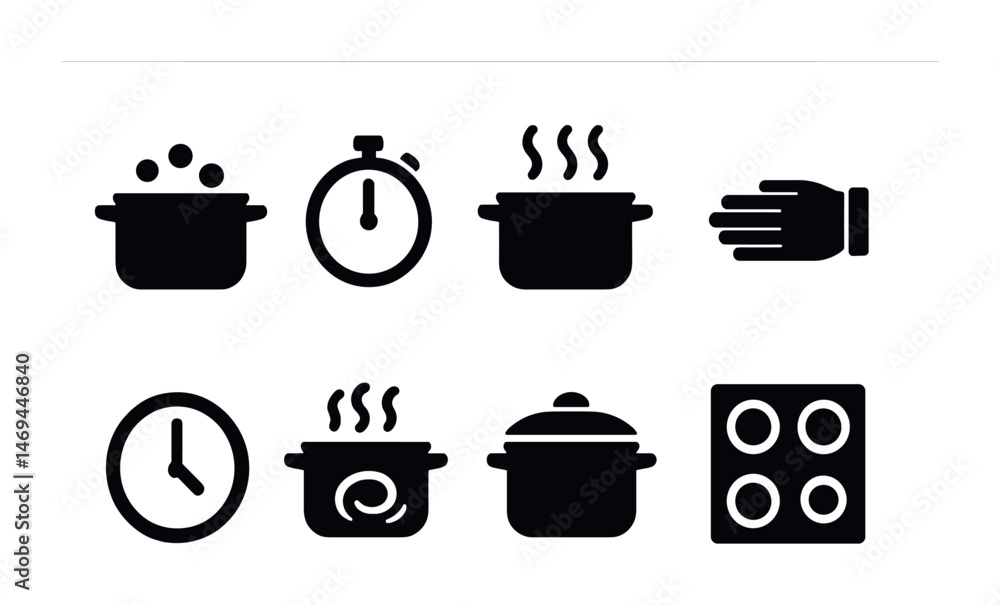 Obraz premium Cooking solid icons set – filled, culinary, kitchen essentials for chefs