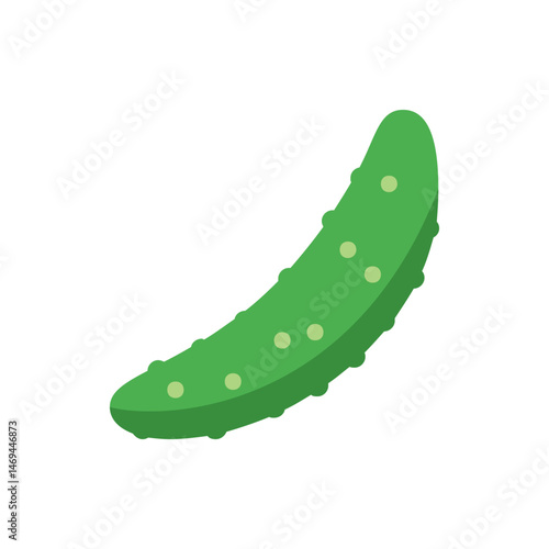 Illustration of a green cucumber with small bumps and light spots on a white background in a simple style
