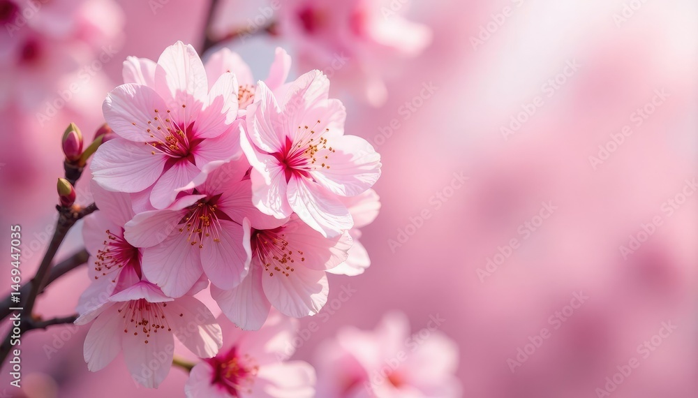 Fototapeta premium Delicate pink sakura blossoms in full bloom, forming a soft, repeating pattern , nature, pastel, branch