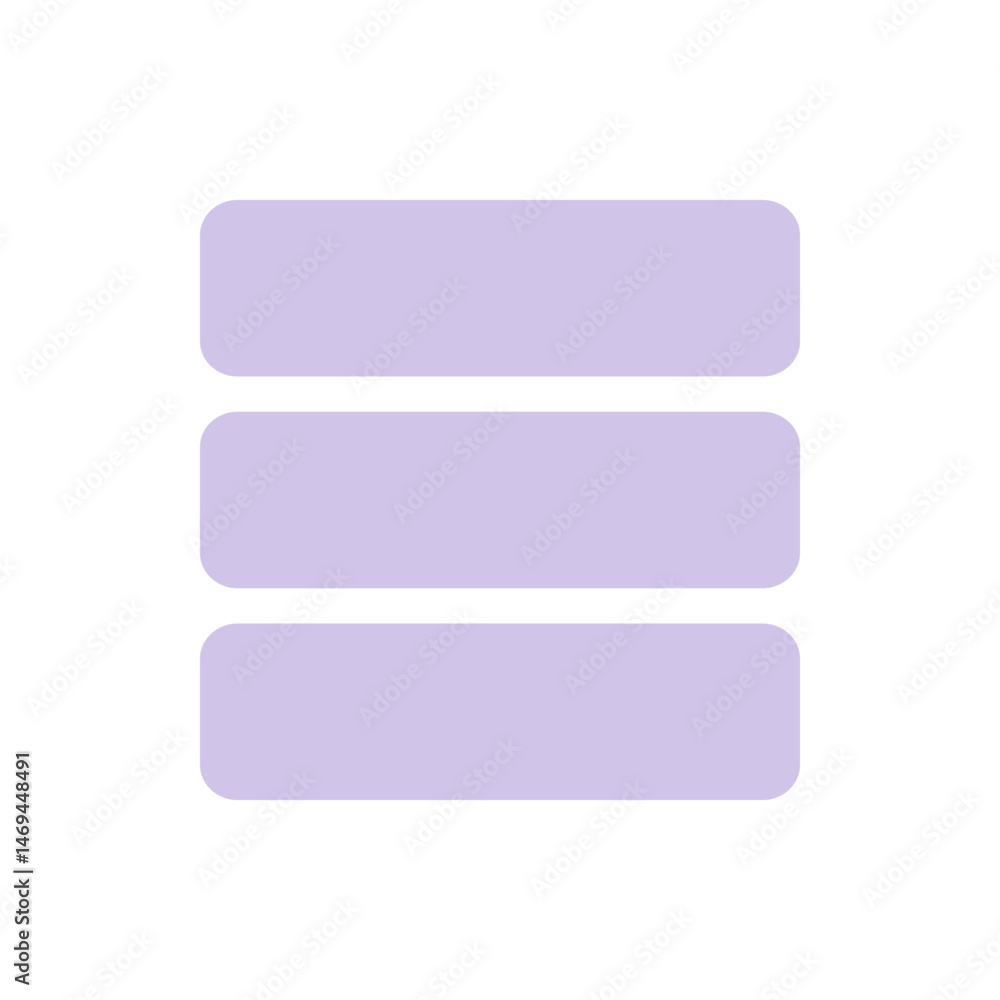 Three lavender rounded rectangles stacked vertically against a white background in a simple arrangement view Three lavender rounded rectangles stacked vertically against a white background in a simple arrangement view