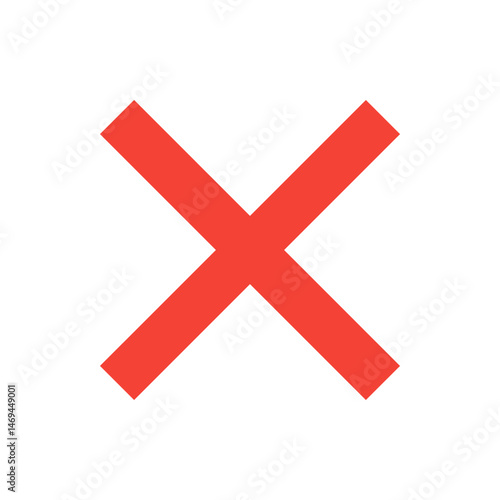 A simple graphic featuring a bright red x mark centered on a white background with clear and sharp lines