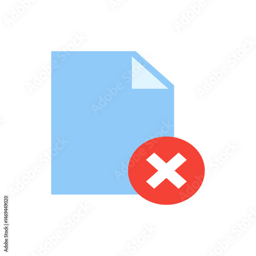 Light blue document with a folded corner and a red circle with a white cross indicating deletion 100char