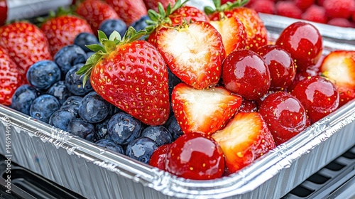 Fresh Red And Blue Berries In Silver Tray