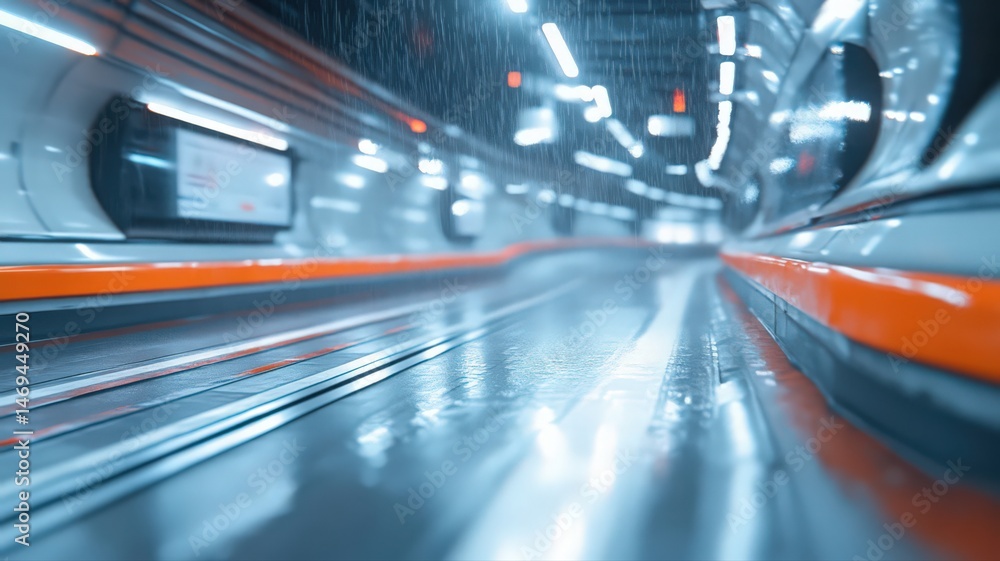 Fototapeta premium Futuristic Subway Station in the Rain