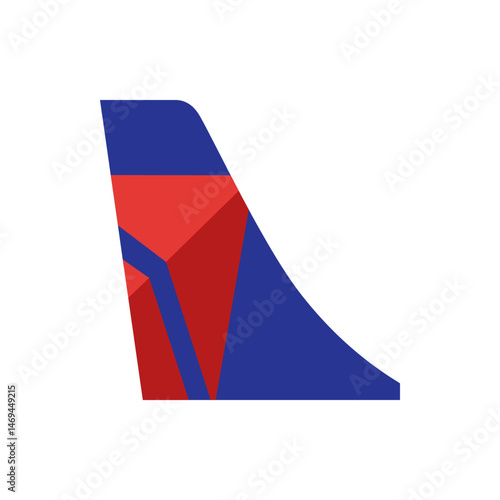Abstract representation of an airplane tail fin with geometric shapes in red and blue colors design