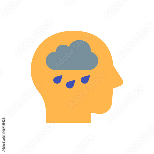 Illustration of a head profile with a rain cloud inside representing sadness and emotional weather state
