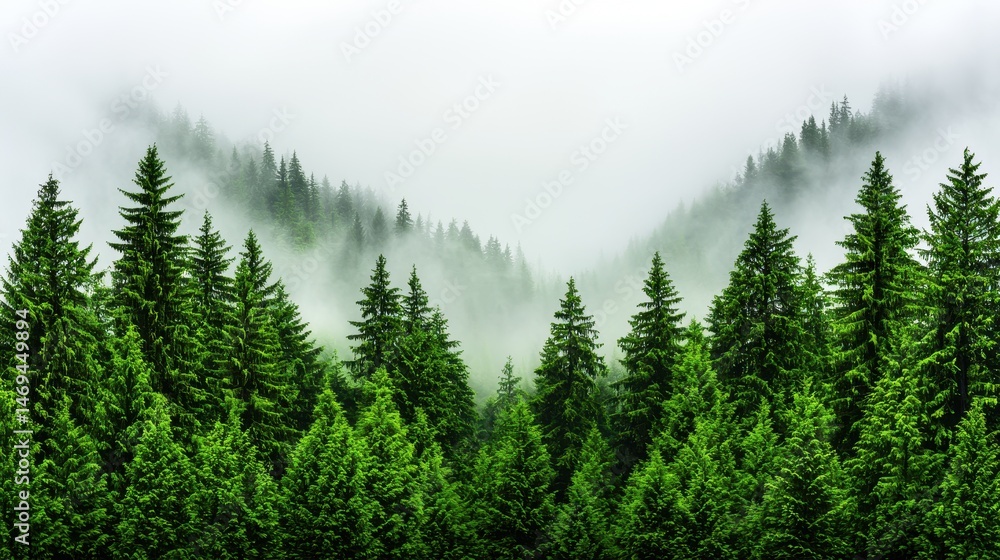 Misty Green Forest on Mountain Hills Misty Green Forest on Mountain Hills