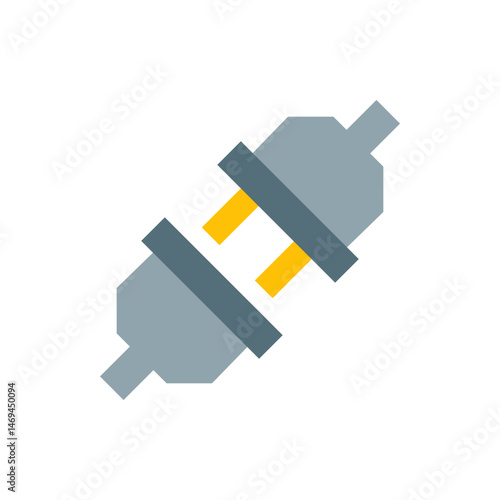 Illustration of two gray electrical plugs with yellow prongs facing each other on a white background