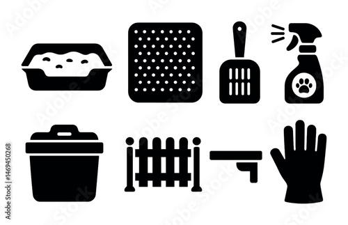 Pet care solid icons set – filled, grooming, cleaning and hygiene symbols